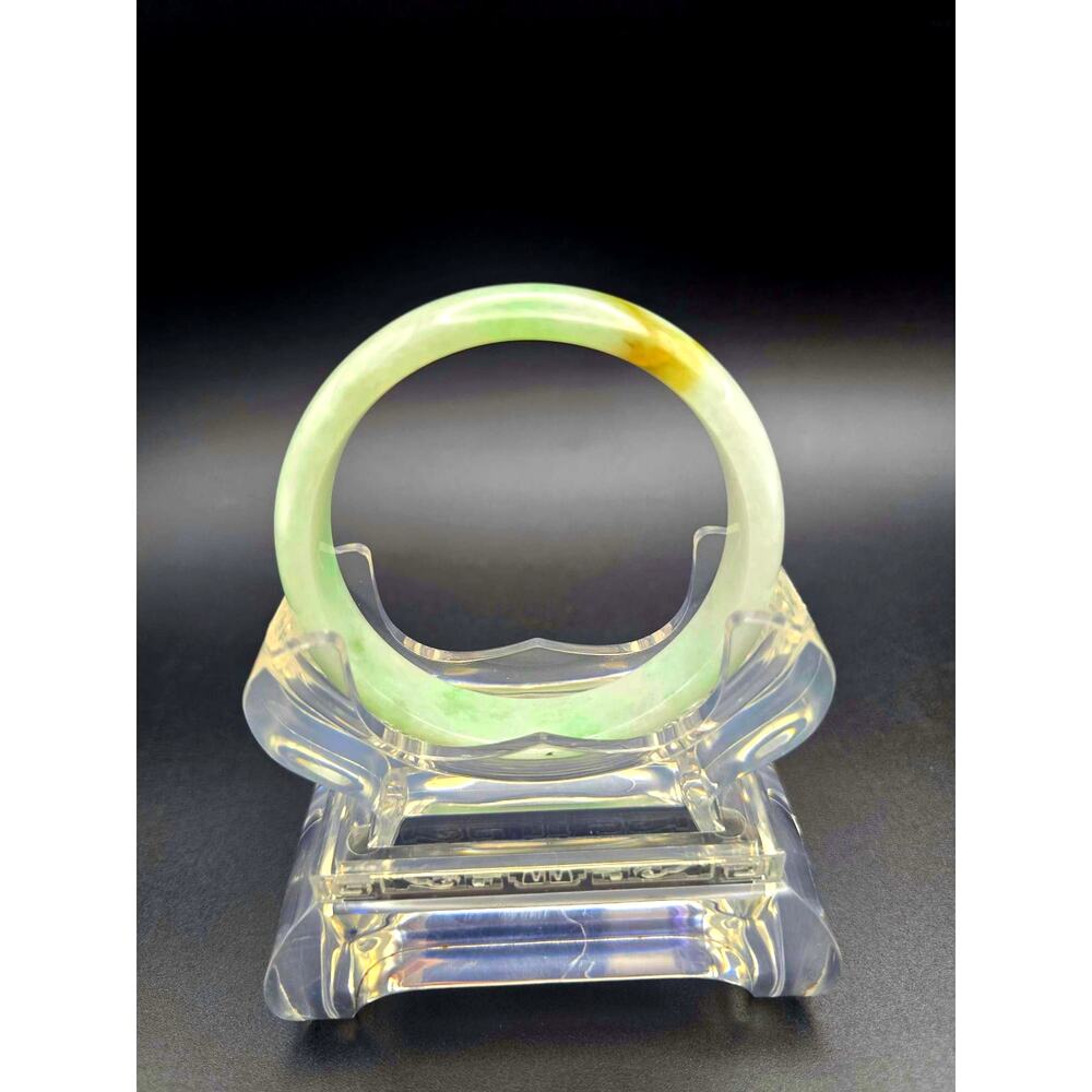 GIA Certified Natural Type A Jadeite Jade Bangle Bracelet, Mottled Green, 46g